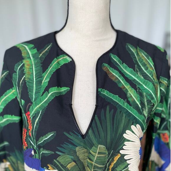 Farm Rio X Anthropologie Adriana Tropical Birds Blouse Size Medium - Picture 2 of 11